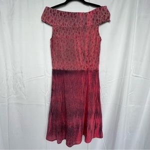 Vintage Czech Designer Mixed Textile Red/Purple Tone-on-Tone Rose Motif Dress